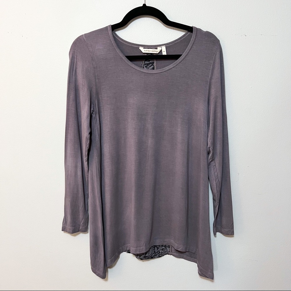 Soft Surroundings Gray Long Sleeve Top with Paisley Pattern on Back